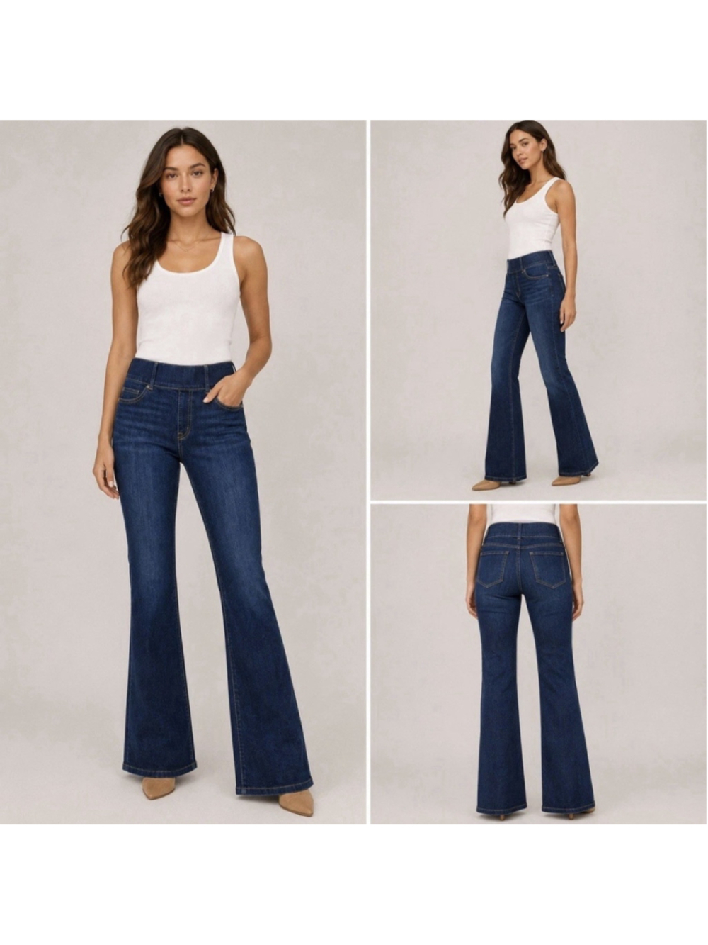 Spanx Flare Jeans XL TALL Midnight Shade Blue Pull On 20327T NWT Pockets Shaping